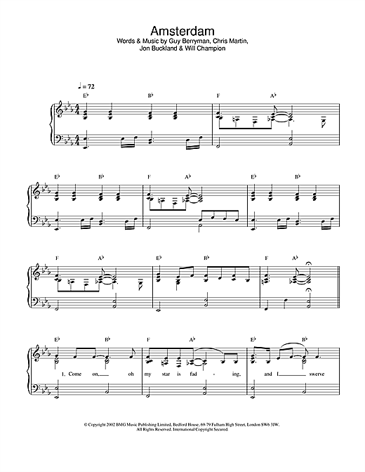 Coldplay Amsterdam sheet music notes and chords. Download Printable PDF.