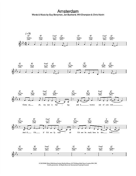 Coldplay Amsterdam sheet music notes and chords. Download Printable PDF.