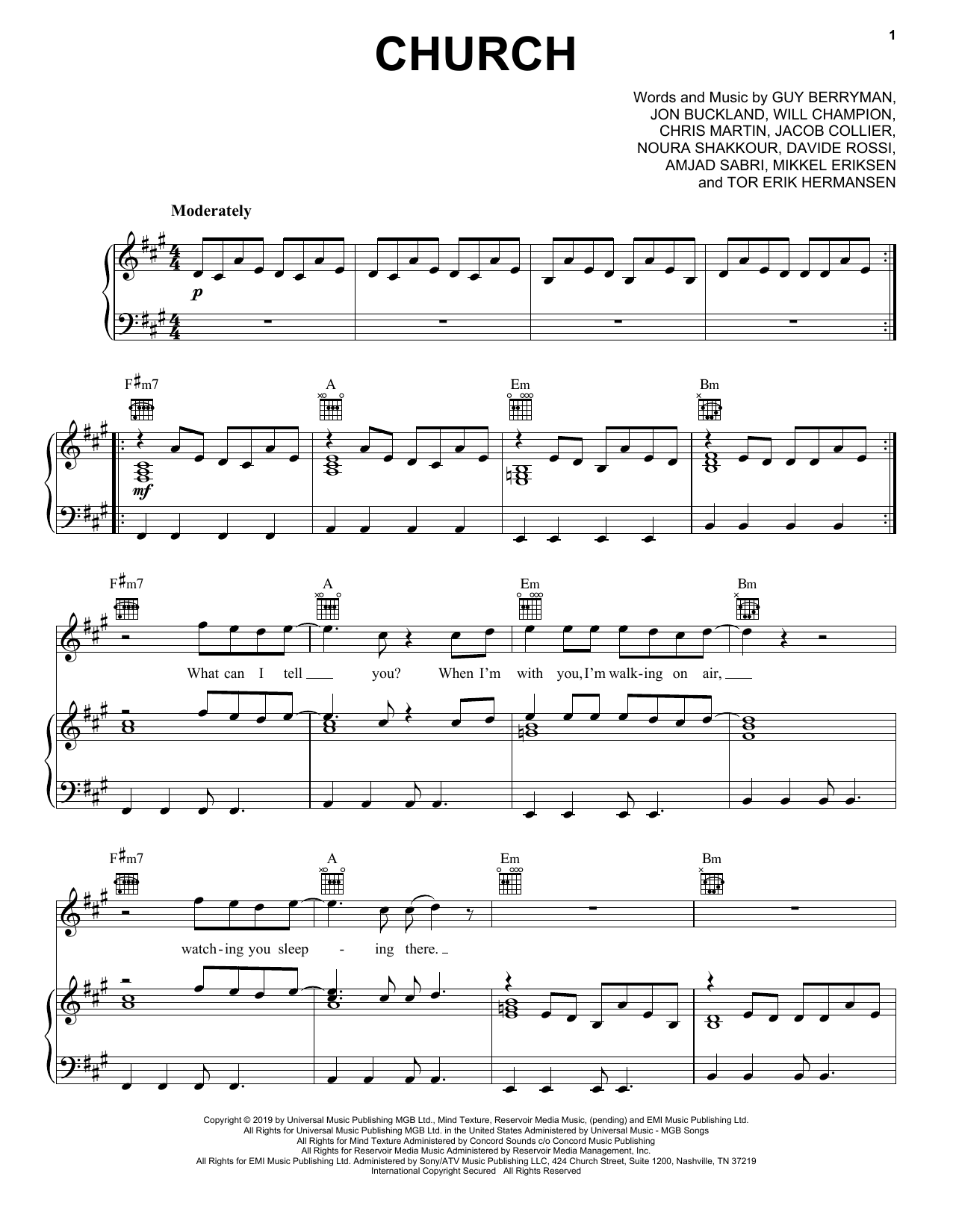 Coldplay Church sheet music notes and chords. Download Printable PDF.