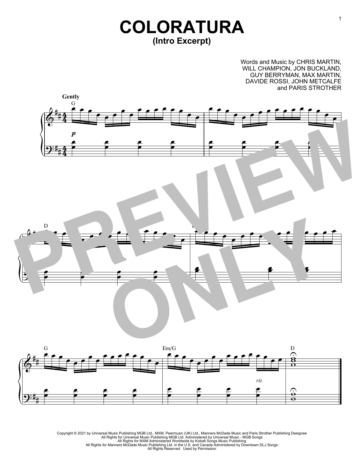 Learn to play Coldplay Coloratura (Intro Excerpt) sheet music for Piano Solo in minutes. Price: 7.8900$ Coldplay Coloratura (Intro Excerpt) sheet music notes and chords arranged for Piano Solo