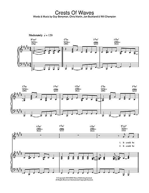 Coldplay Crests Of Waves sheet music notes and chords. Download Printable PDF.