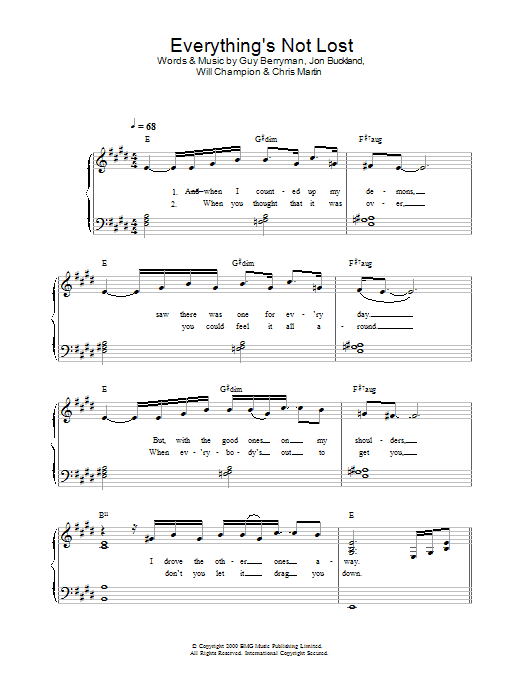 Coldplay Everything's Not Lost sheet music notes and chords. Download Printable PDF.