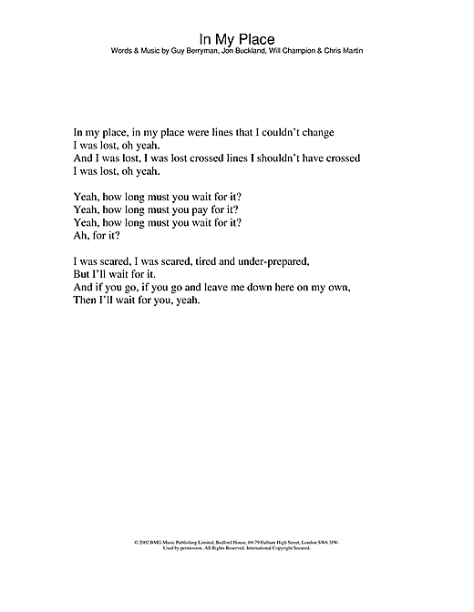 Learn to play Coldplay In My Place sheet music for Violin Solo in minutes. Coldplay In My Place sheet music notes and chords. Download Printable PDF.