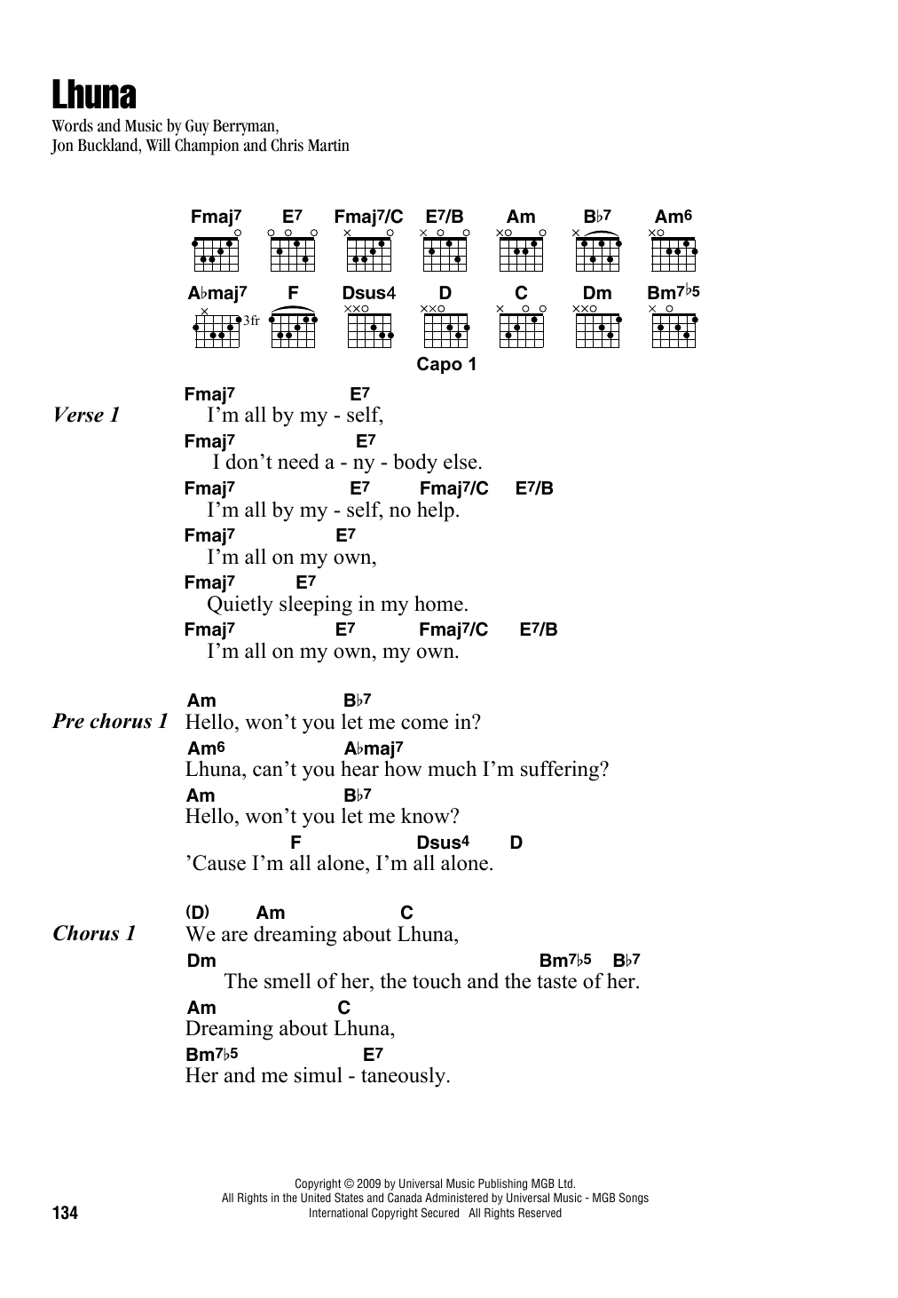Learn to play Coldplay Lhuna sheet music for Guitar Chords/Lyrics in minutes. Coldplay Lhuna sheet music notes and chords. Download Printable PDF.
