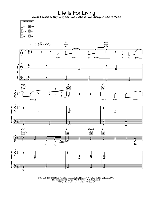 Coldplay Life Is For Living sheet music notes and chords. Download Printable PDF.