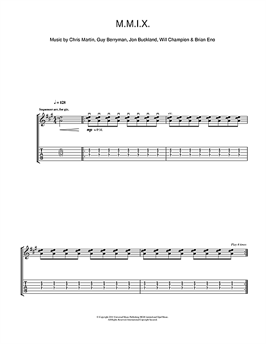 Coldplay M.M.I.X. sheet music notes and chords. Download Printable PDF.