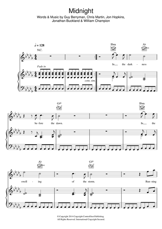 Coldplay Midnight sheet music notes and chords. Download Printable PDF.