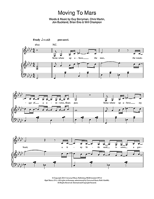 Coldplay Moving To Mars sheet music notes and chords. Download Printable PDF.