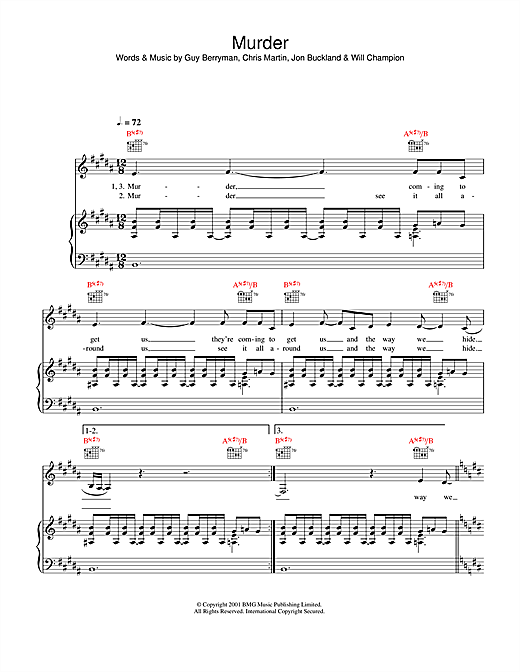 Coldplay Murder sheet music notes and chords. Download Printable PDF.