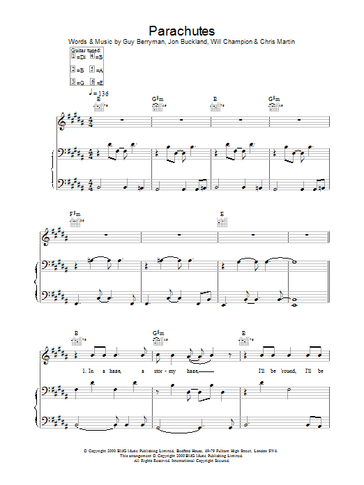 Coldplay Parachutes sheet music notes and chords. Download Printable PDF.