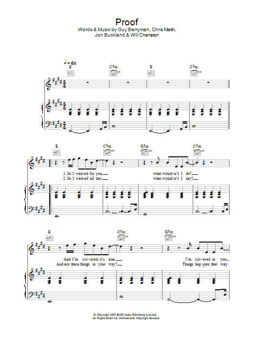 Coldplay Proof sheet music notes and chords. Download Printable PDF.