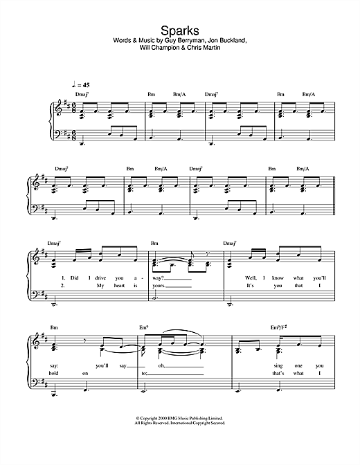 Coldplay Sparks sheet music notes and chords. Download Printable PDF.