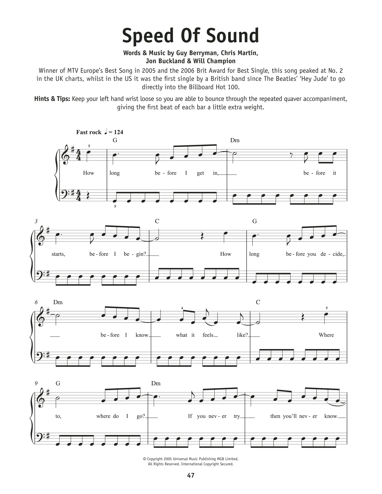 Coldplay Speed Of Sound sheet music notes and chords. Download Printable PDF.