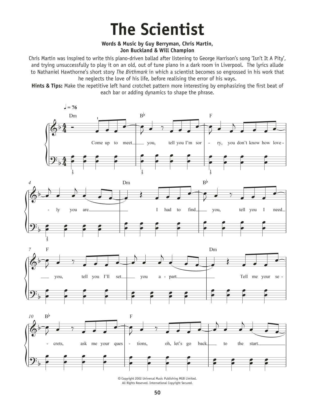 Coldplay The Scientist sheet music notes and chords. Download Printable PDF.