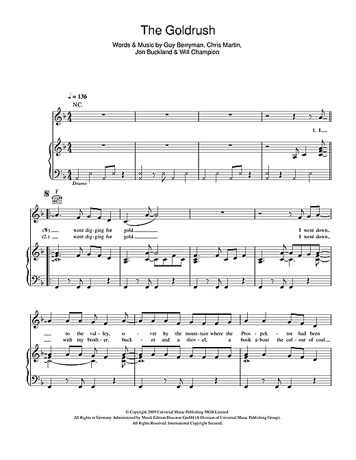 Coldplay The Goldrush sheet music notes and chords. Download Printable PDF.