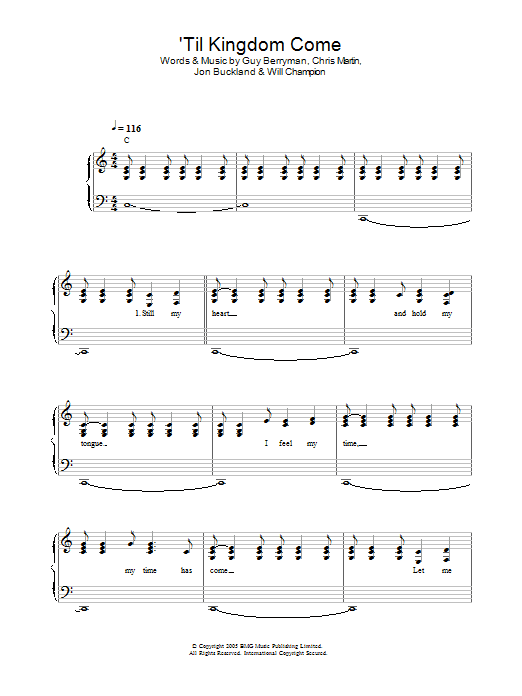 Coldplay 'Til Kingdom Come sheet music notes and chords. Download Printable PDF.