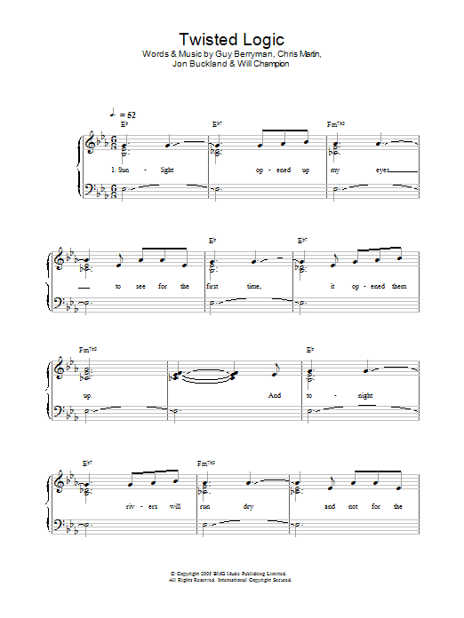 Coldplay Twisted Logic sheet music notes and chords. Download Printable PDF.