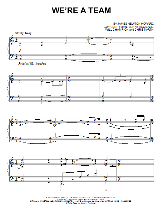 Coldplay We're A Team sheet music notes and chords. Download Printable PDF.