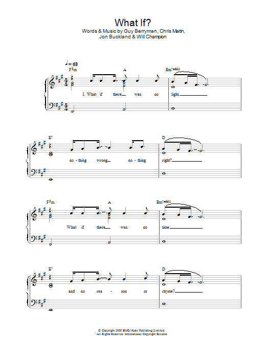 Coldplay What If? sheet music notes and chords. Download Printable PDF.