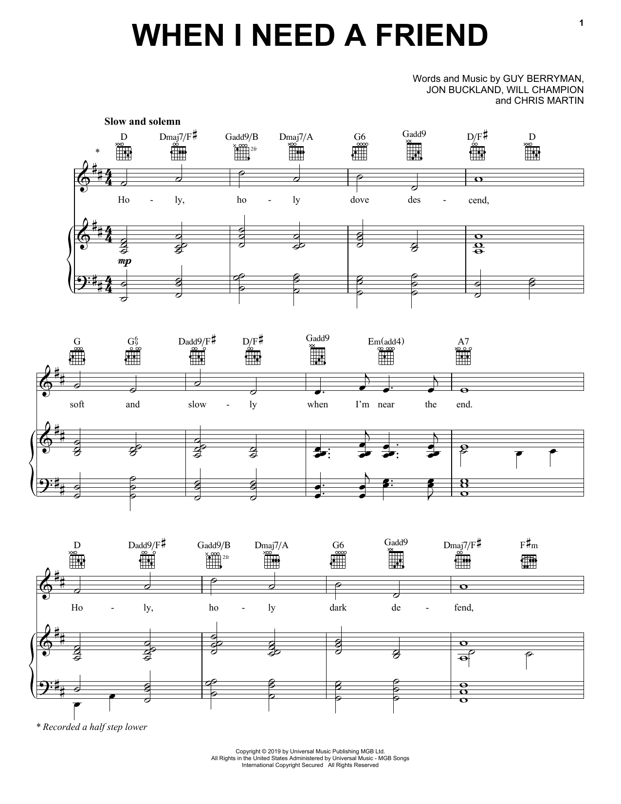 Learn to play Coldplay When I Need A Friend sheet music for Piano, Vocal & Guitar (Right-Hand Melody) in minutes. Coldplay When I Need A Friend sheet music notes and chords
