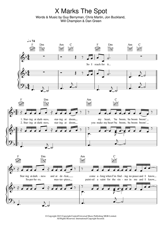 Coldplay X Marks The Spot sheet music notes and chords. Download Printable PDF.