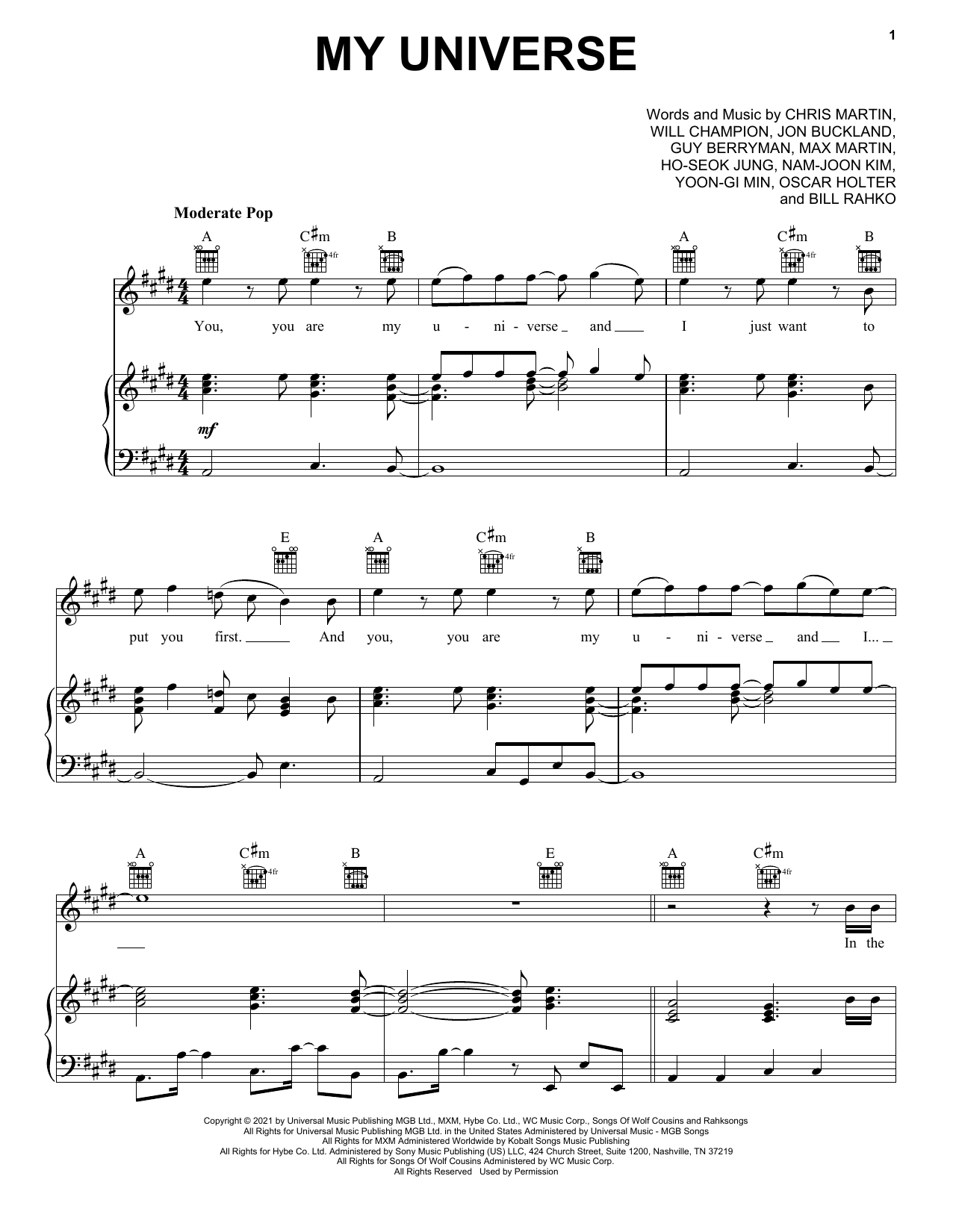 Coldplay & BTS My Universe sheet music notes and chords. Download Printable PDF.