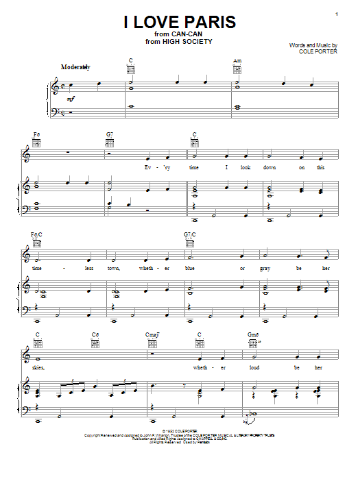 Cole Porter I Love Paris sheet music notes and chords - Download Printable PDF and start playing in minutes.
