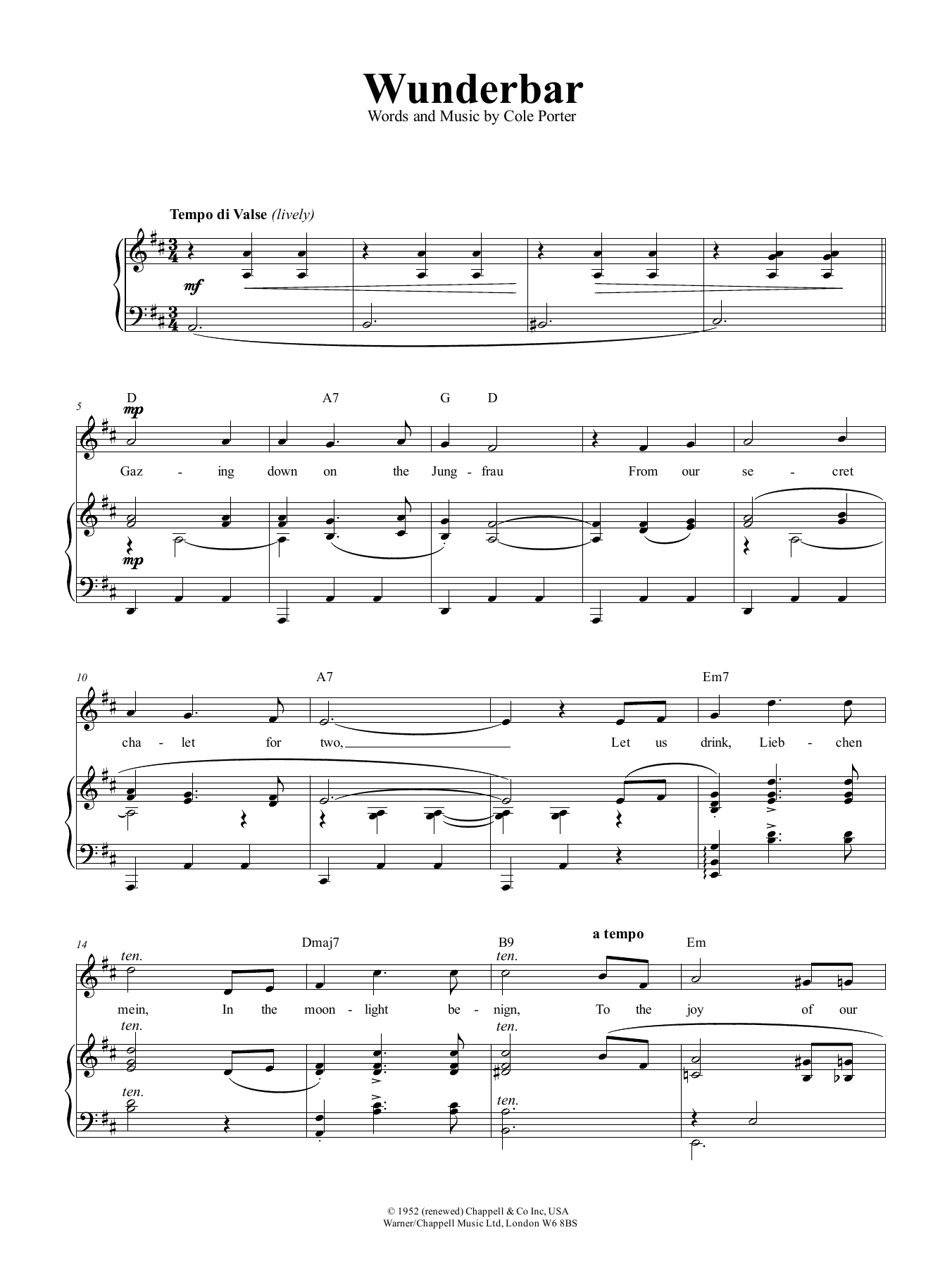 Wunderbar From Kiss Me Kate Sheet Music By Cole Porter Piano Vocal And Guitar Download 5 4004