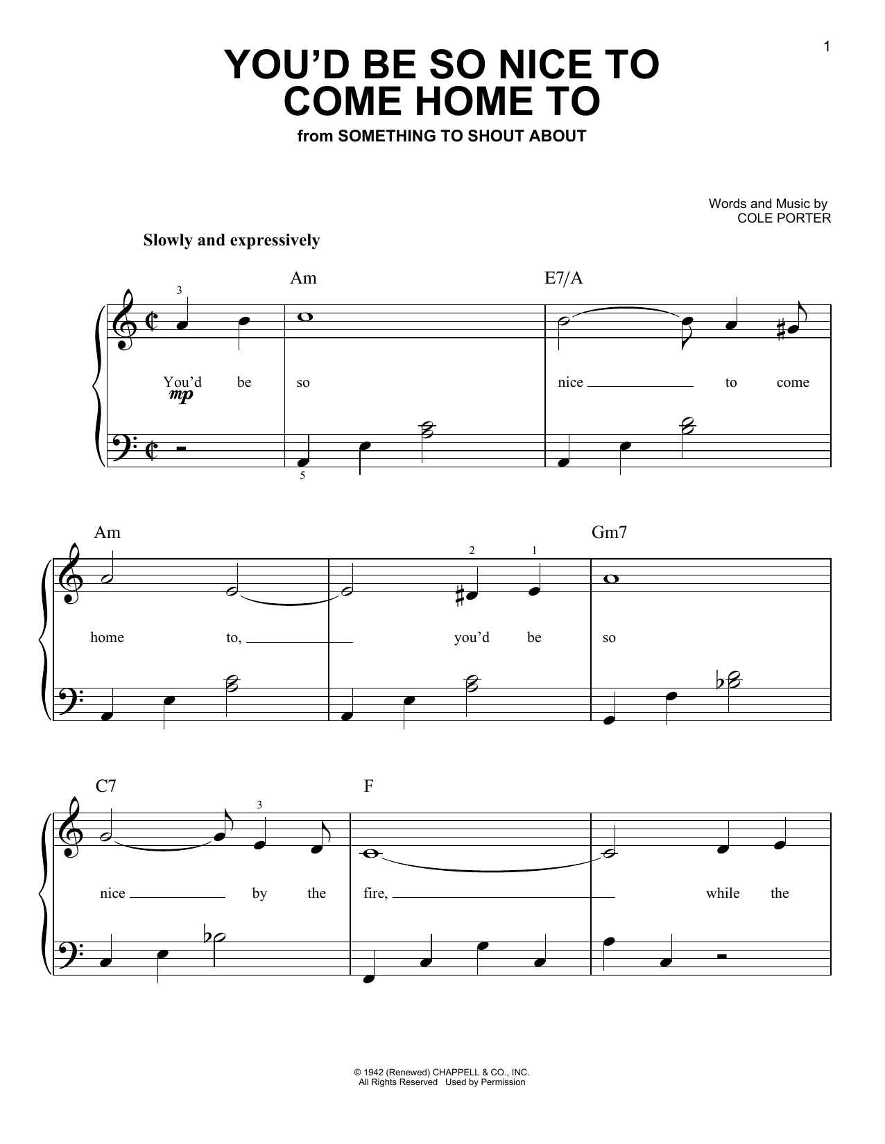 Cole Porter You'd Be So Nice To Come Home To sheet music notes and chords. Download Printable PDF.