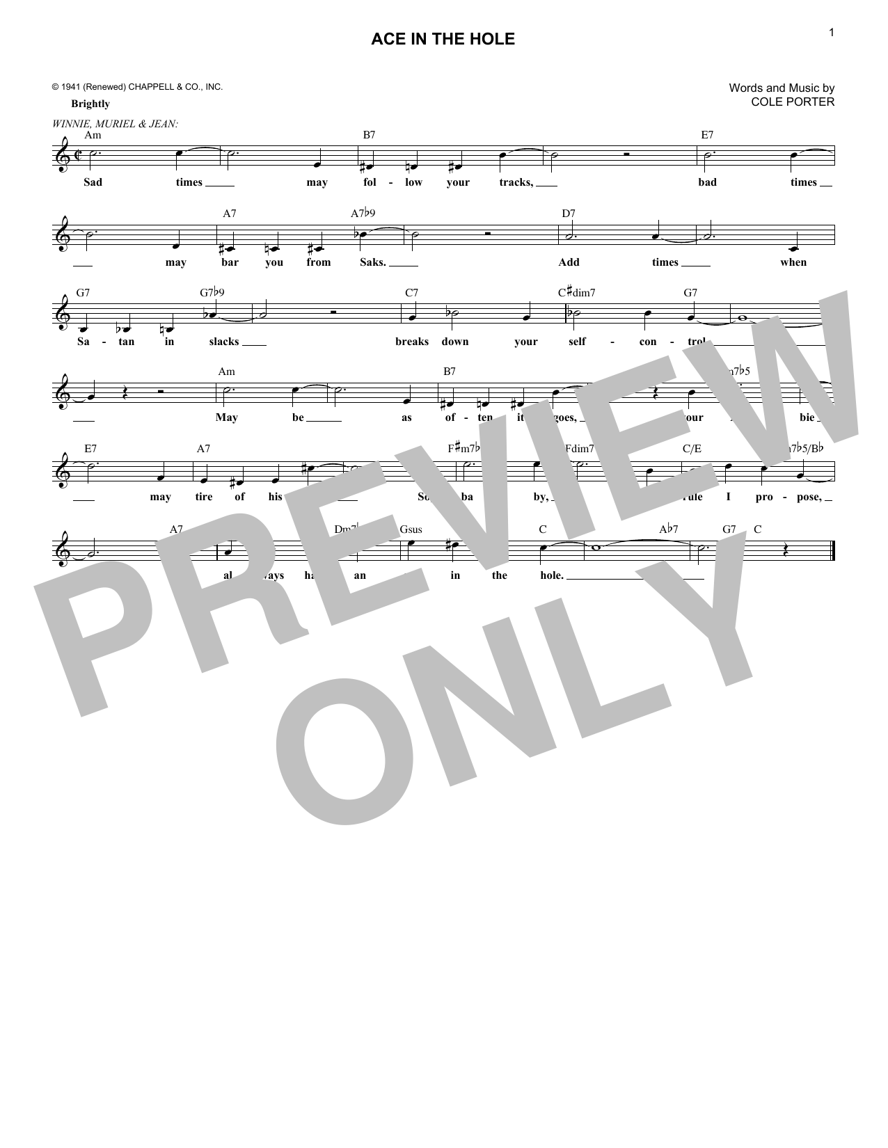 Learn to play Cole Porter Ace In The Hole sheet music for Lead Sheet / Fake Book in minutes. Price: 5.9900$ Cole Porter Ace In The Hole sheet music notes and chords arranged for Lead Sheet / Fake Book