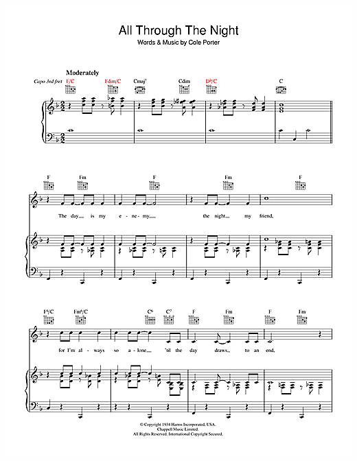 Cole Porter All Through The Night sheet music notes and chords. Download Printable PDF.
