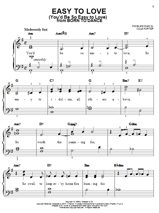 Cole Porter Easy To Love (You'd Be So Easy To Love) sheet music notes and chords. Download Printable PDF.