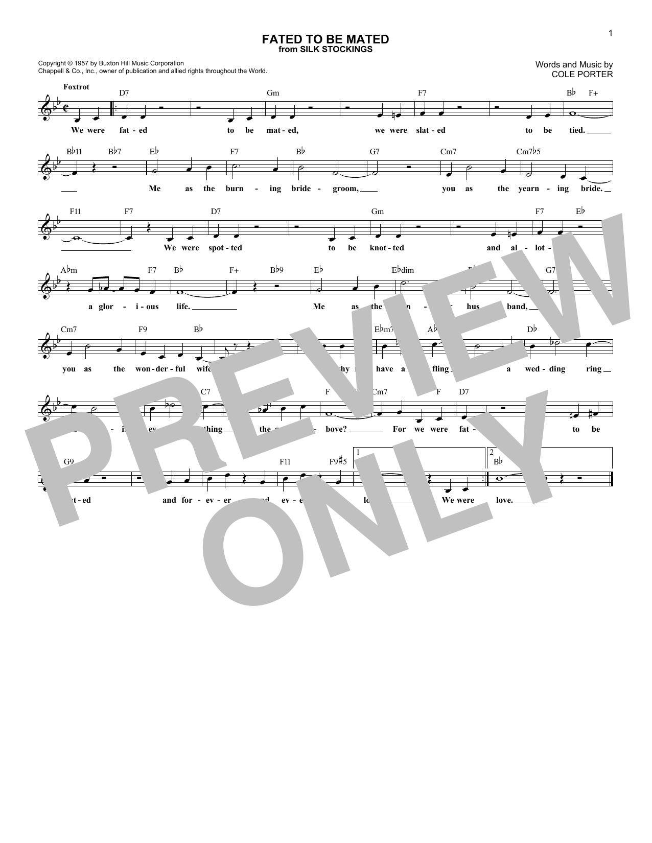 Cole Porter Fated To Be Mated Sheet Music Pdf Notes Chords