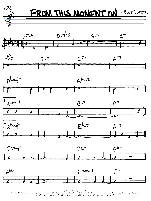 Learn to play Cole Porter From This Moment On (from Kiss Me, Kate) sheet music for Real Book – Melody & Chords in minutes. Cole Porter From This Moment On (from Kiss Me, Kate) sheet music notes and chords. Download Printable PDF.
