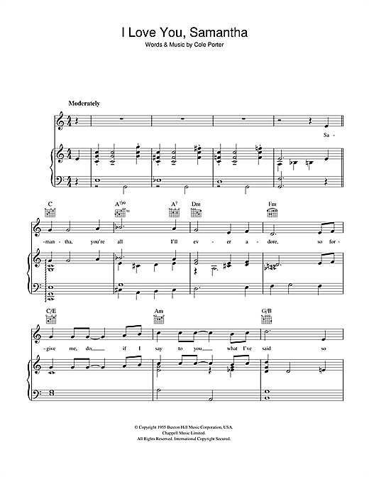 Cole Porter I Love You Samantha sheet music notes and chords. Download Printable PDF.