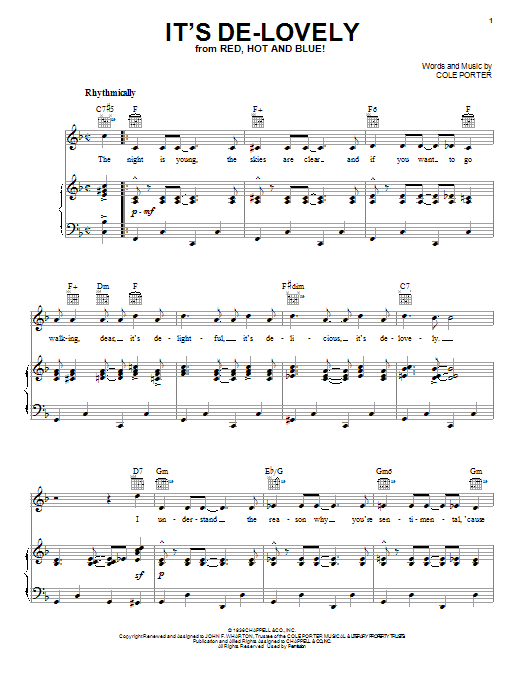 Cole Porter It's De-Lovely sheet music notes and chords. Download Printable PDF.