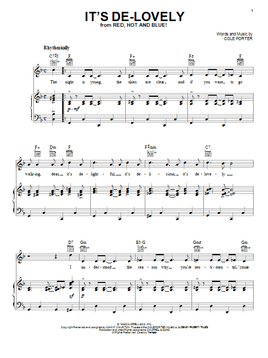 Learn to play Cole Porter It's De-Lovely sheet music for Piano, Vocal & Guitar (Right-Hand Melody) in minutes. Cole Porter It's De-Lovely sheet music notes and chords. Download Printable PDF.