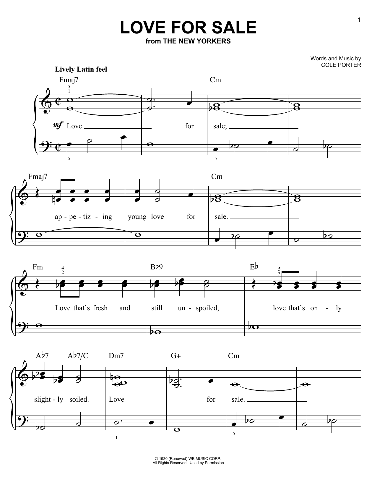 Cole Porter Love For Sale sheet music notes and chords. Download Printable PDF.