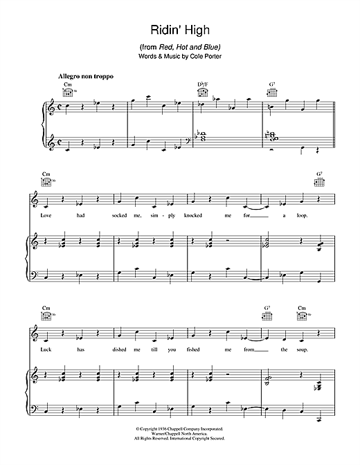 Cole Porter Ridin' High sheet music notes and chords. Download Printable PDF.