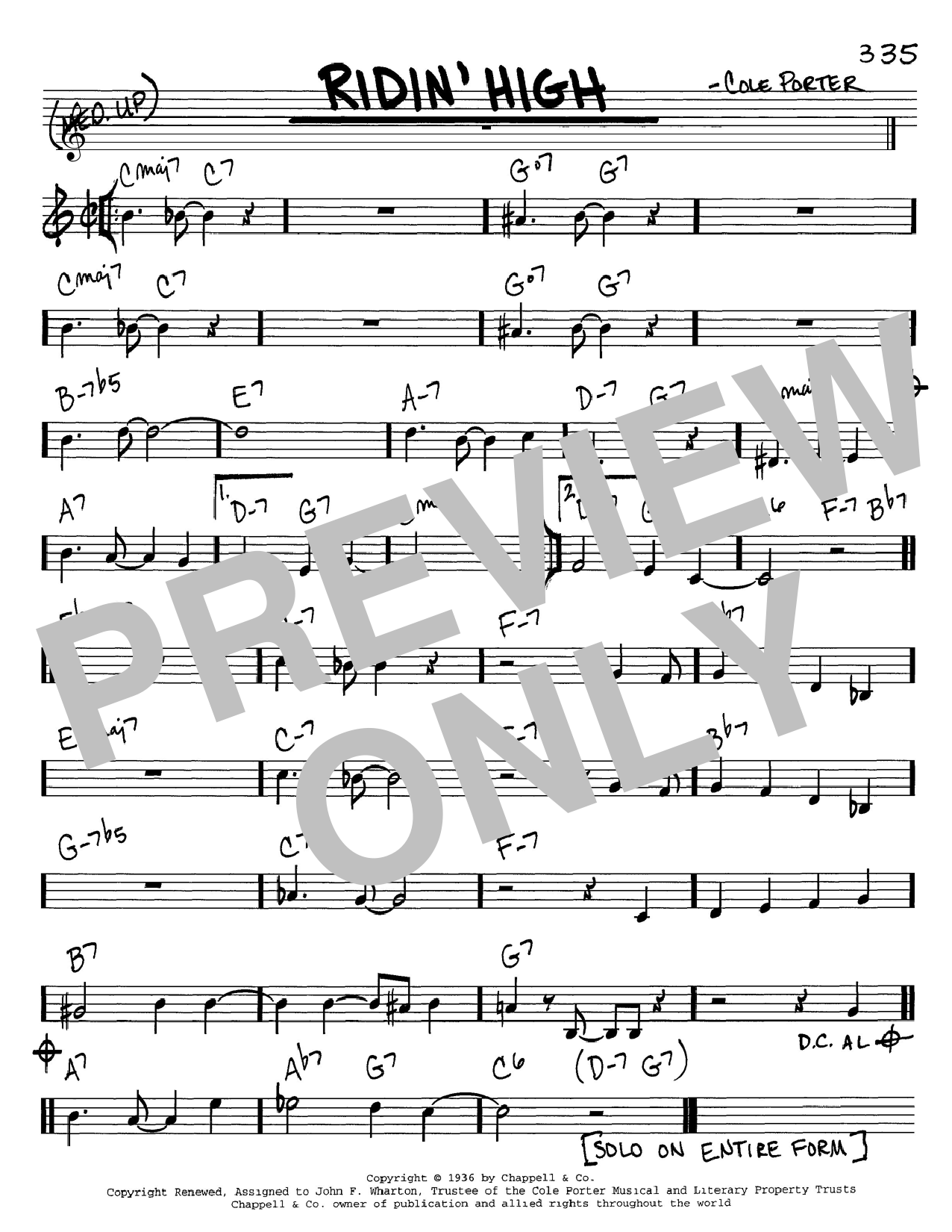 Learn to play Cole Porter Ridin' High sheet music for Real Book – Melody & Chords in minutes. Cole Porter Ridin' High sheet music notes and chords. Download Printable PDF.