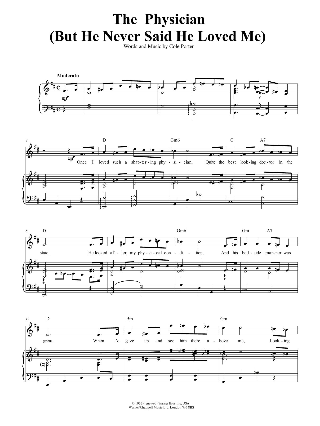 Cole Porter The Physician sheet music notes and chords. Download Printable PDF.