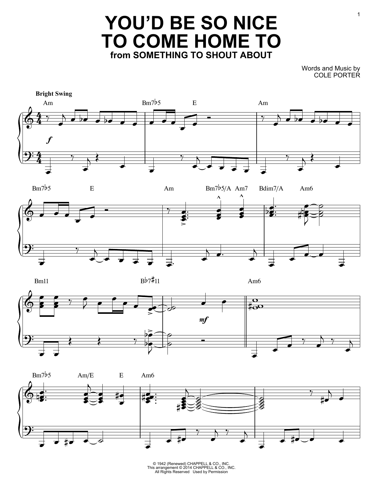 Cole Porter You'd Be So Nice To Come Home To [Jazz version] (arr. Brent Edstrom) sheet music notes and chords. Download Printable PDF.