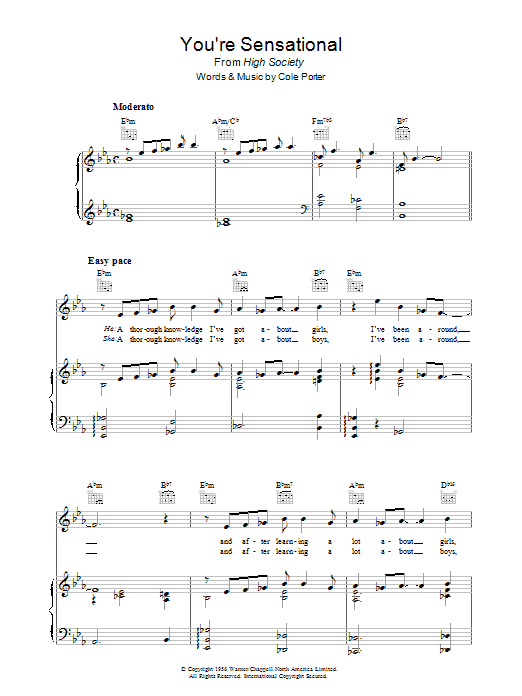 Learn to play Cole Porter You're Sensational sheet music for Piano, Vocal & Guitar Chords (Right-Hand Melody) in minutes. Price: 6.9900$ Cole Porter You're Sensational sheet music notes and chords arranged for Piano, Vocal & Guitar Chords (Right-Hand Melody)