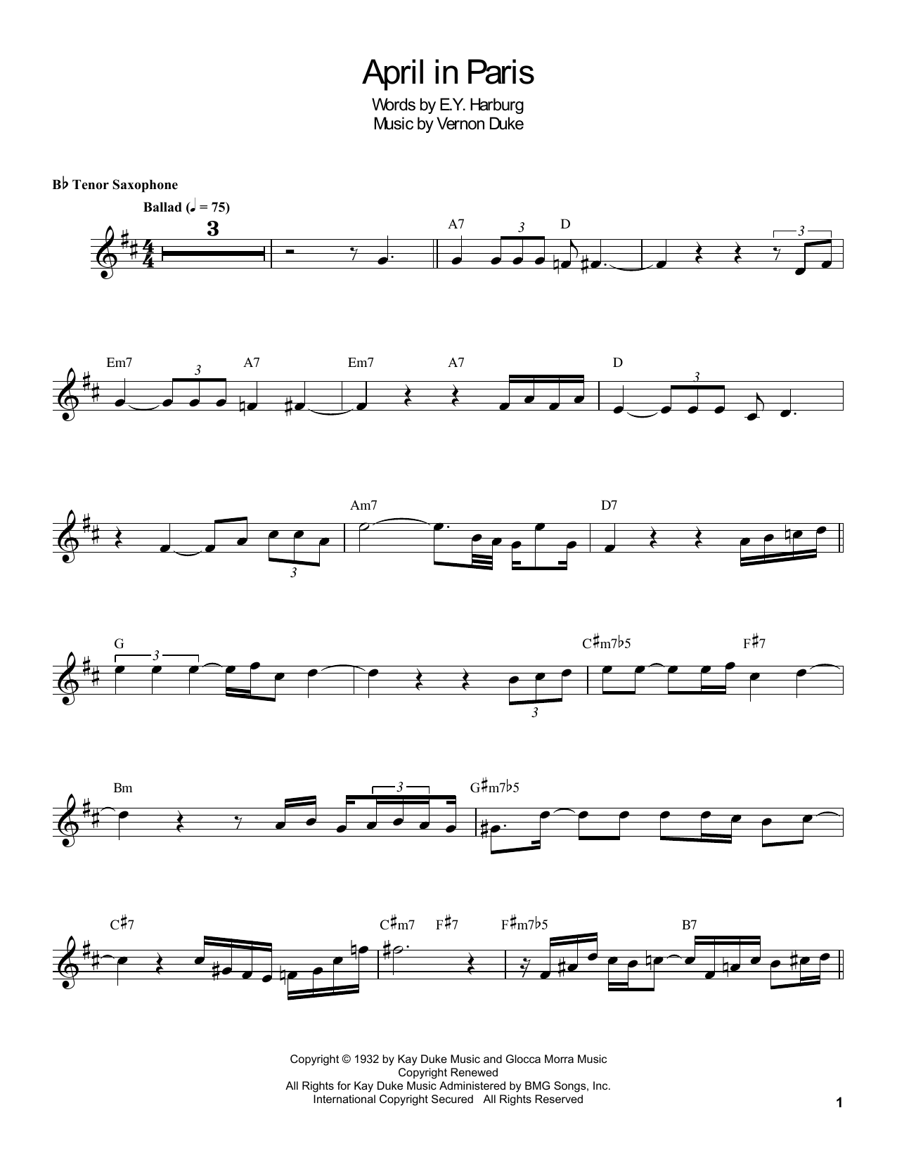Coleman Hawkins April In Paris Sheet Music Pdf Notes Chords Jazz Score Tenor Sax Transcription Download Printable Sku