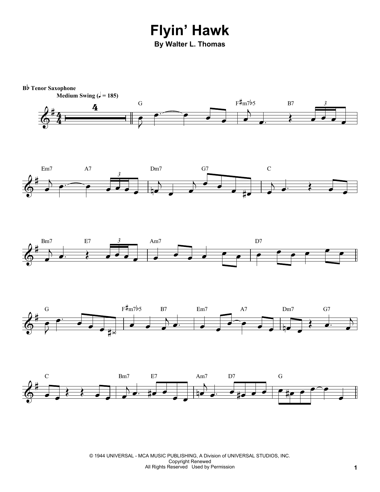 Coleman Hawkins Flyin' Hawk sheet music notes and chords. Download Printable PDF.