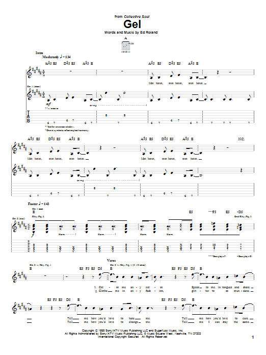 Collective Soul Gel sheet music notes and chords. Download Printable PDF.