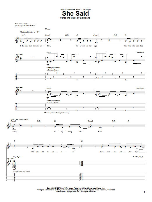 Collective Soul She Said sheet music notes and chords. Download Printable PDF.