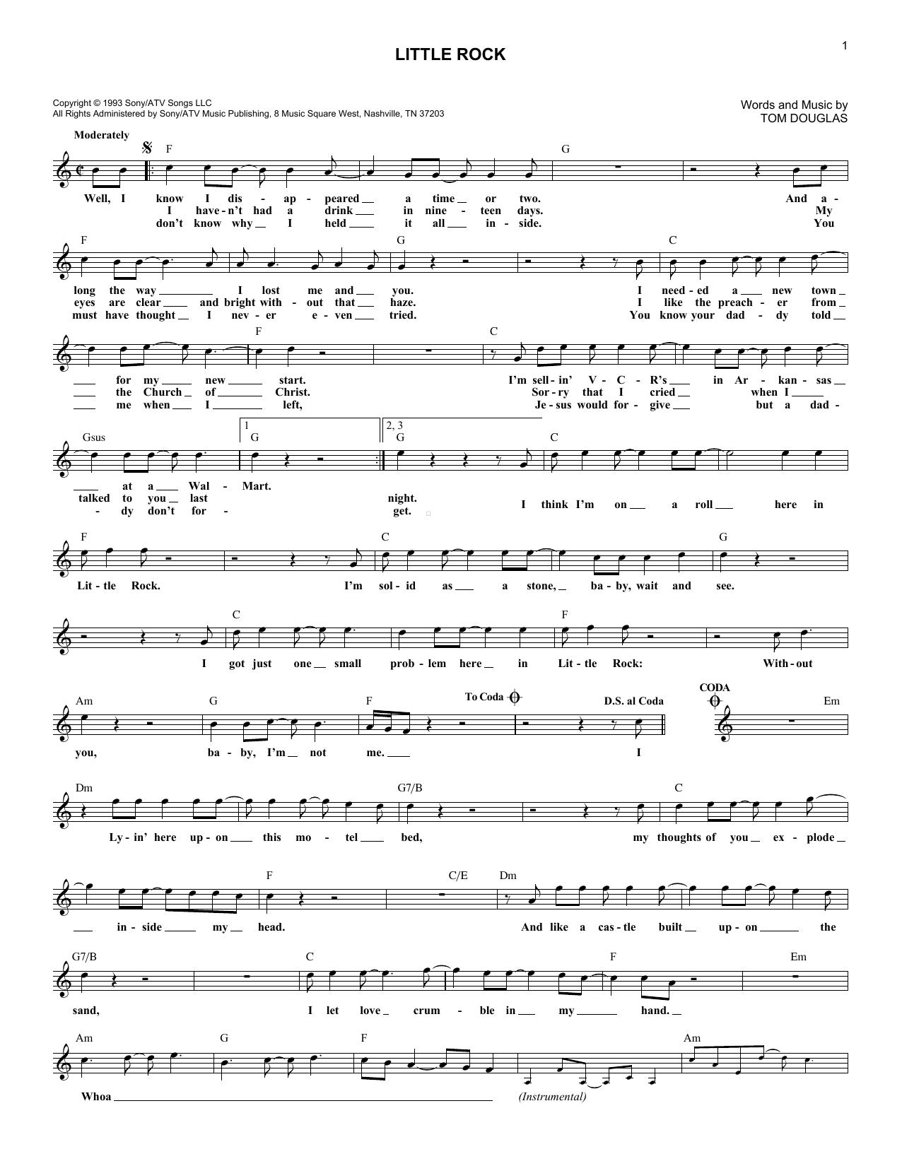 Collin Raye "Little Rock" Sheet Music PDF Notes, Chords