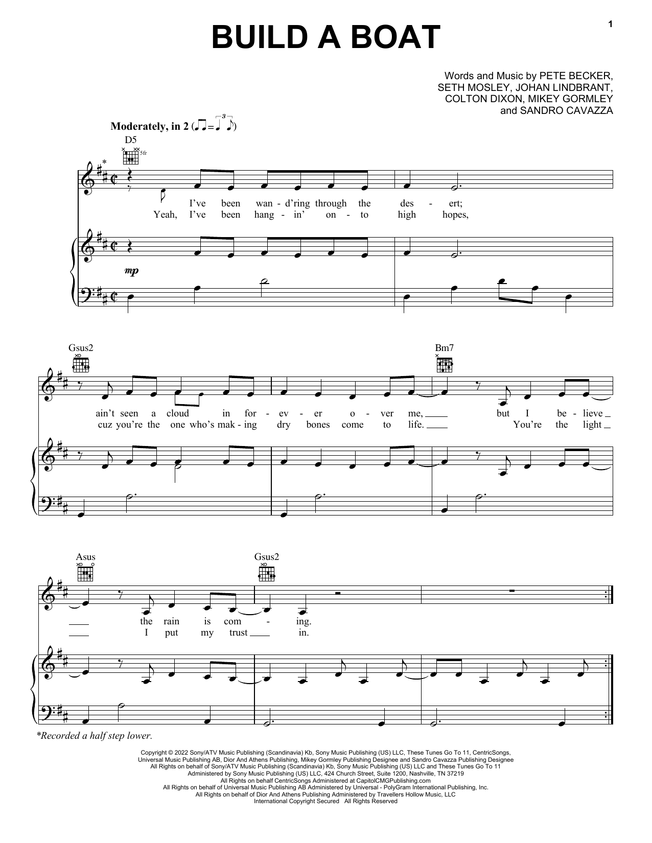 Colton Dixon Build A Boat sheet music notes and chords. Download Printable PDF.