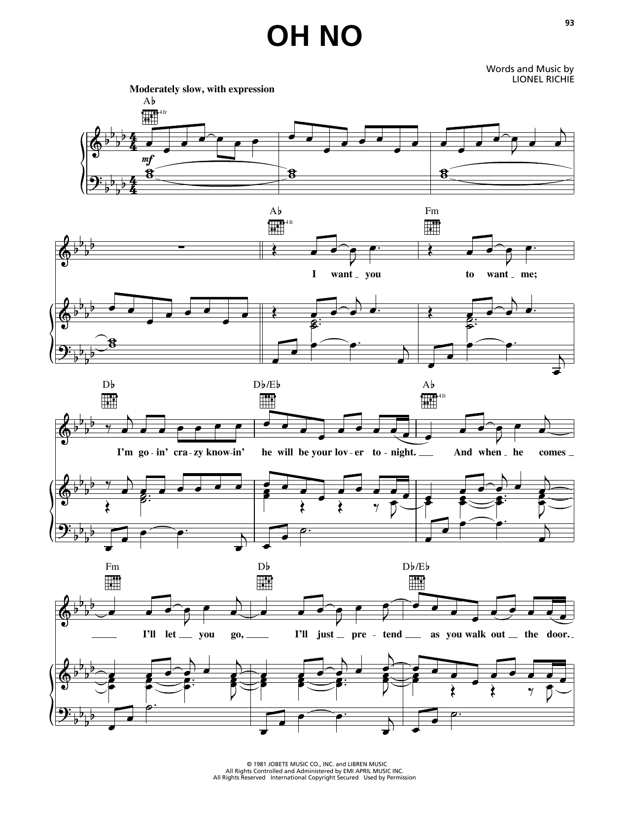 Commodores Oh No sheet music notes and chords. Download Printable PDF.